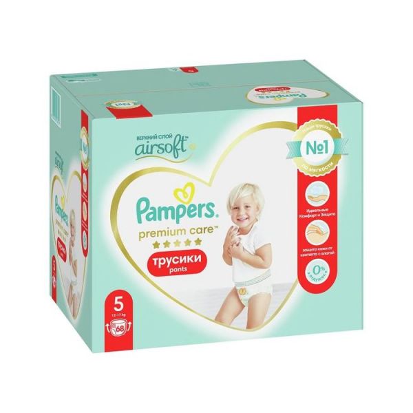 Подгузники-трусики Pampers Premium Care 5 68 размер 5, 12 - 17 кг, 68 шт.